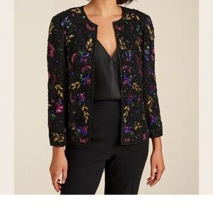 Vintage night vogue sequin beaded jacket - Elegant black evening wear size L